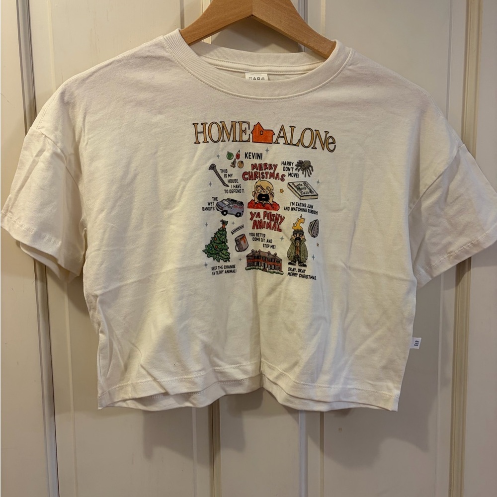 Home Alone Graphic Cropped Tee - White NWOT